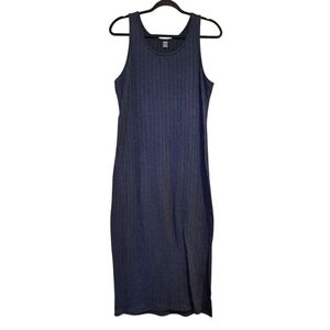 SHEIN Navy Blue Cable-Knit Tank Dress – Size L – Sleeveless Knit Midi